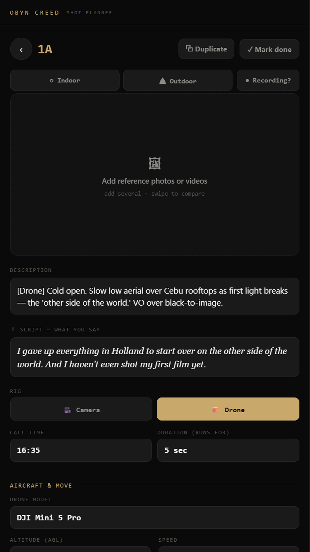 ShotDeck shot detail with reference, description, rig, script and time